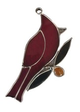 Stained Glass Red Cardinal Sun Catcher Window Ornament Bird 5.5"