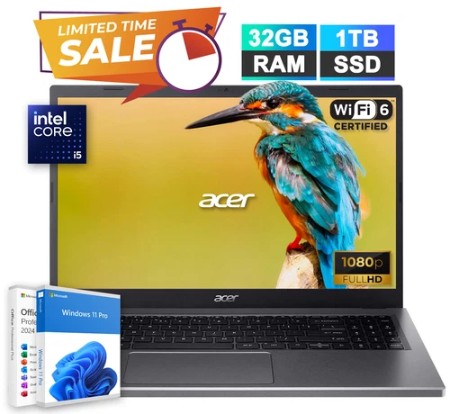2025 Acer Aspire 5 Laptop 15.6 8-Core Intel i5 32GB RAM 1TB SSD Pro Office 2024