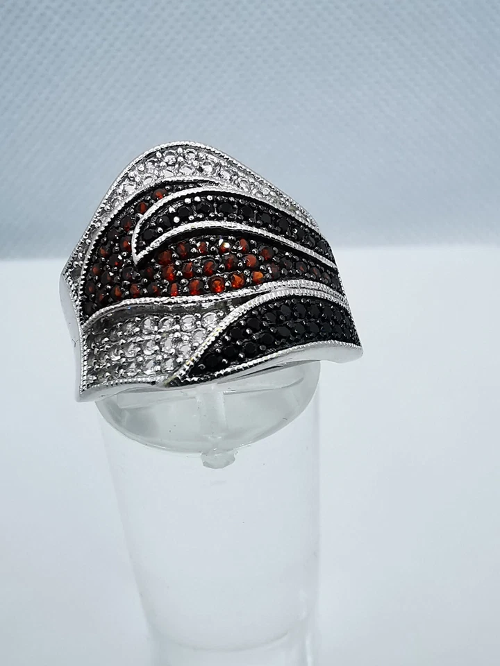Art Deco Granat Zirkon Onyx  Damenring 925 Silber Gr. 57 - Bild 3 von 4