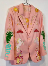 Men Pink 2Pc Bespoke Horse Embroidered Nudie Western cowboy Cocktail Outfit