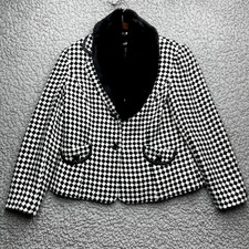 Requirements Blazer Jacket Women 12 Check Pattern Removeable Faux Mink Neck Wrap