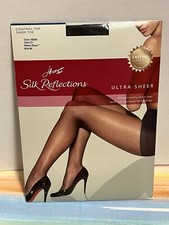 Hanes Silk Reflections Ultra Sheer pantyhose size CD control top Barely Black