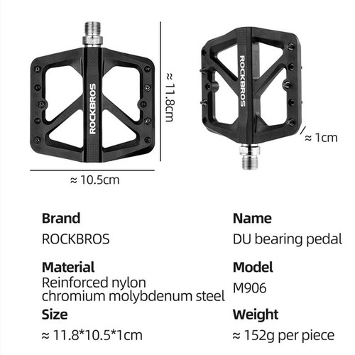 ROCKBROS Bike Pedals MTB Lightweight Nylon Composite 9/16" DU Bearing Pedals - 第 4/16 張圖片