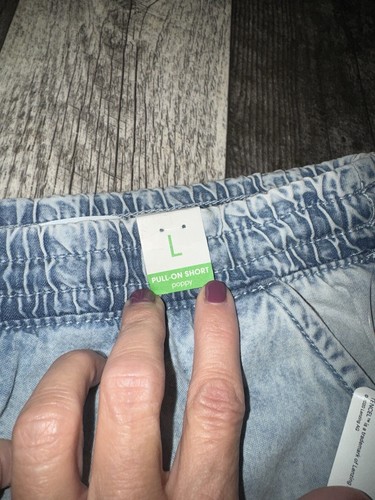 Women's Denim Tencel Pull On Drawstrings Slash Pockets Shorts L - Picture 3 of 7