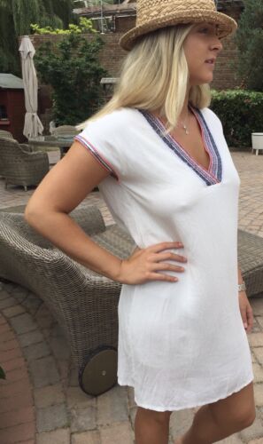 NEW GOLD & SILVER PARIS WHITE BEACH SUMMER COVER UP TUNIC DRESS SIZE UK 12 - Picture 3 of 5