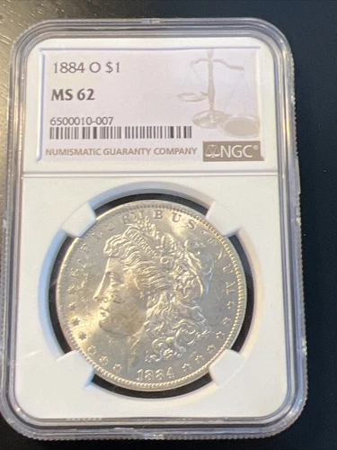 1884 O MS 62 Morgan Silver Dollar Silver Coin NGC Toning Light Gold Reverse Side