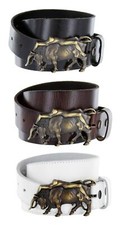 Antique Brass Lady Bull Belt Buckle Genuine Leather Casual Jean Belt