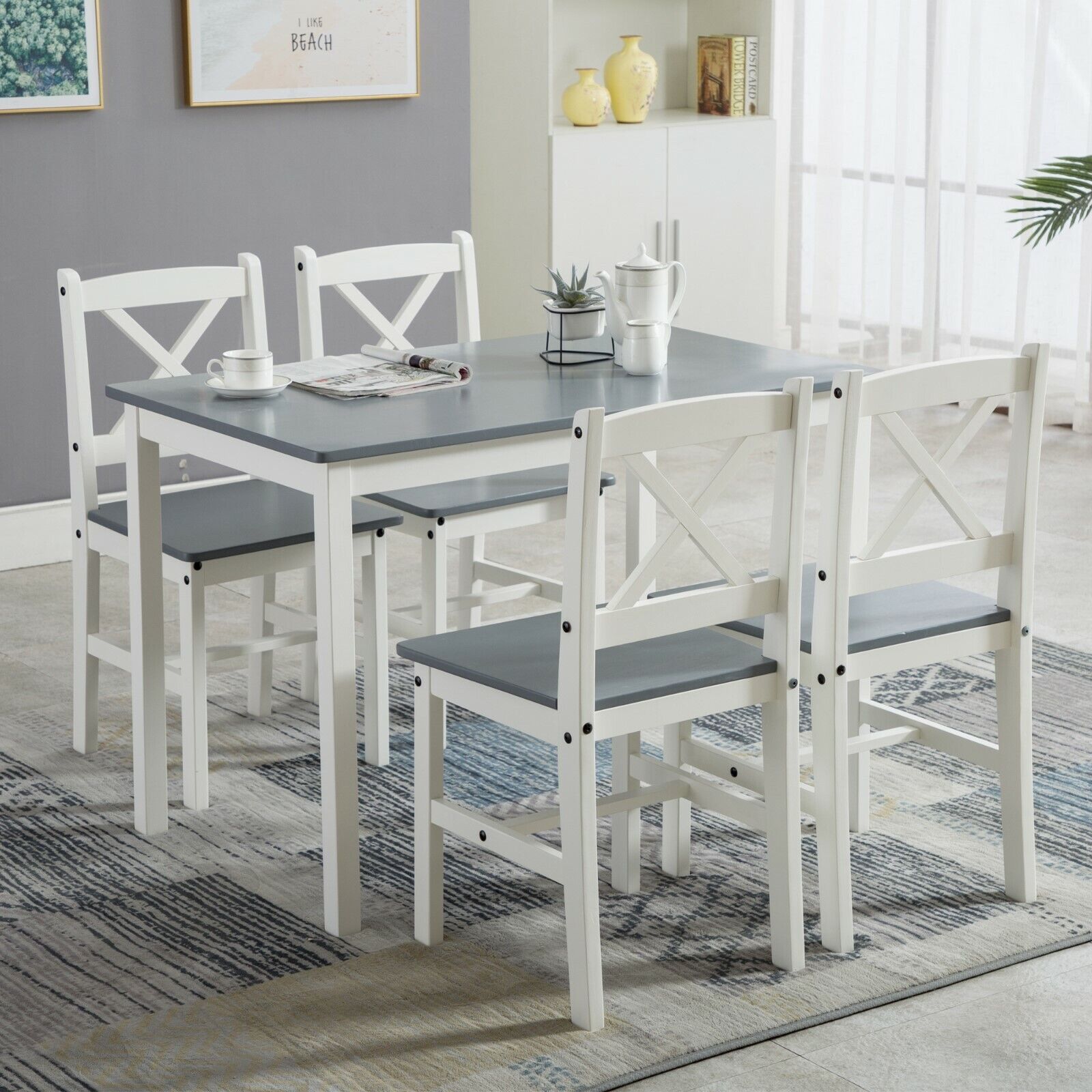 超激安 Classic Solid Wooden Dining Table and Chairs ラッピング不可 4 Home Kitchen Set