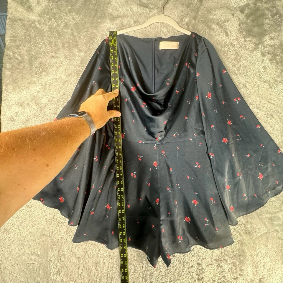 Mameluco de recuerdo para mujer M azul marino cuello drapeado floral mono boho fecha noche fiesta Foto 4 de 4