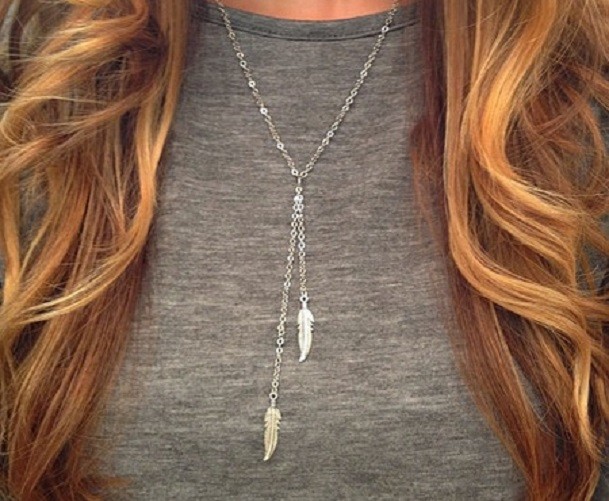 Bohemian Style Silver or Gold Tone Feather Necklace Pendant Leaf UK Seller ❤