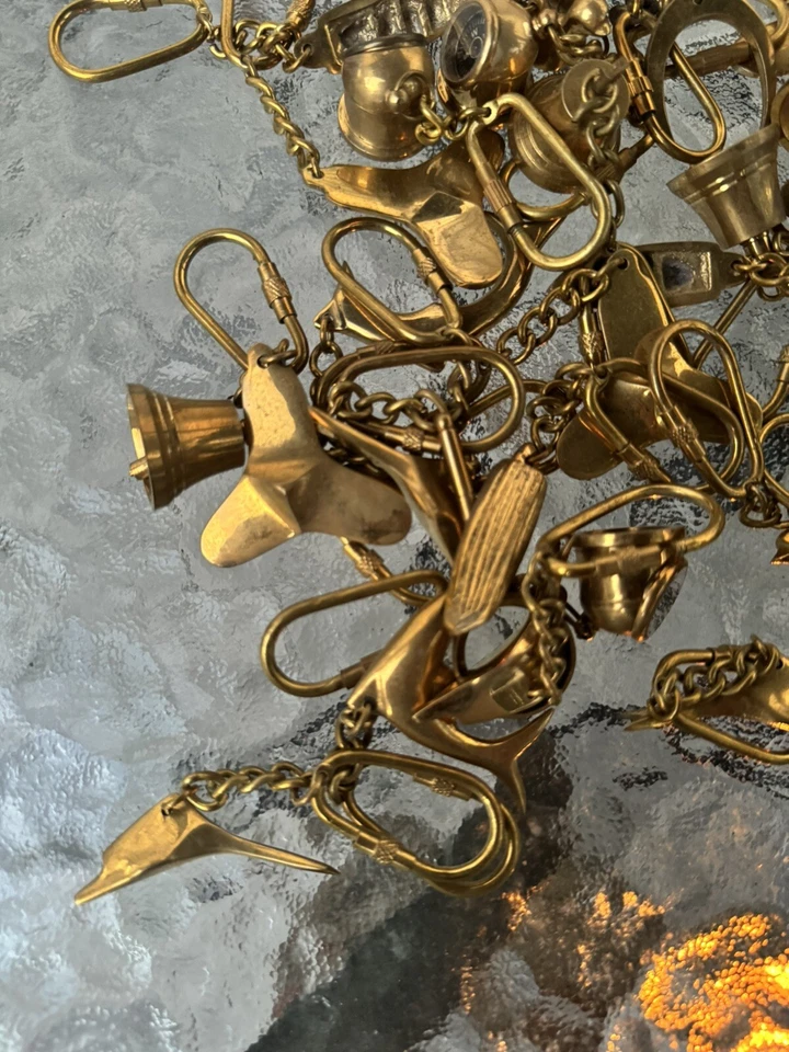 Lote de 44 chaveiros vintage retrô 2" latão barco pássaros náuticos sino bumerangue - Imagem 3 de 4