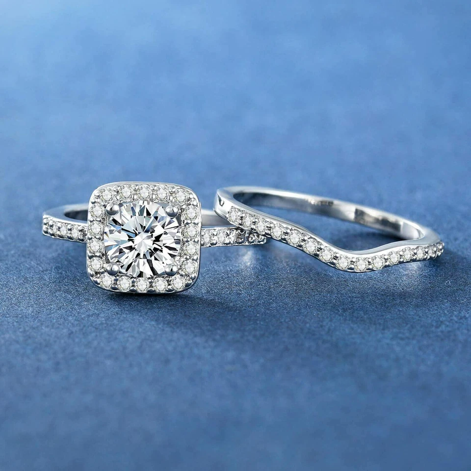 ¡LE ENCANTARÁ! Anillo de compromiso de oro blanco talla 7,5 para mujer circonita cúbica aniversario Foto 2 de 4