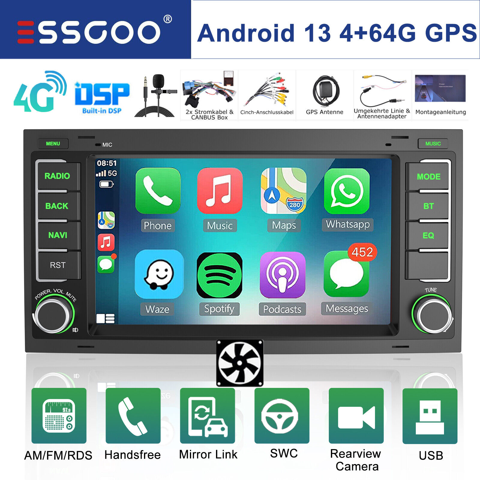 8-Kern 464G Android 13 Autoradio 7 für VW T5 Transporter Multivan GPS DSP 4G