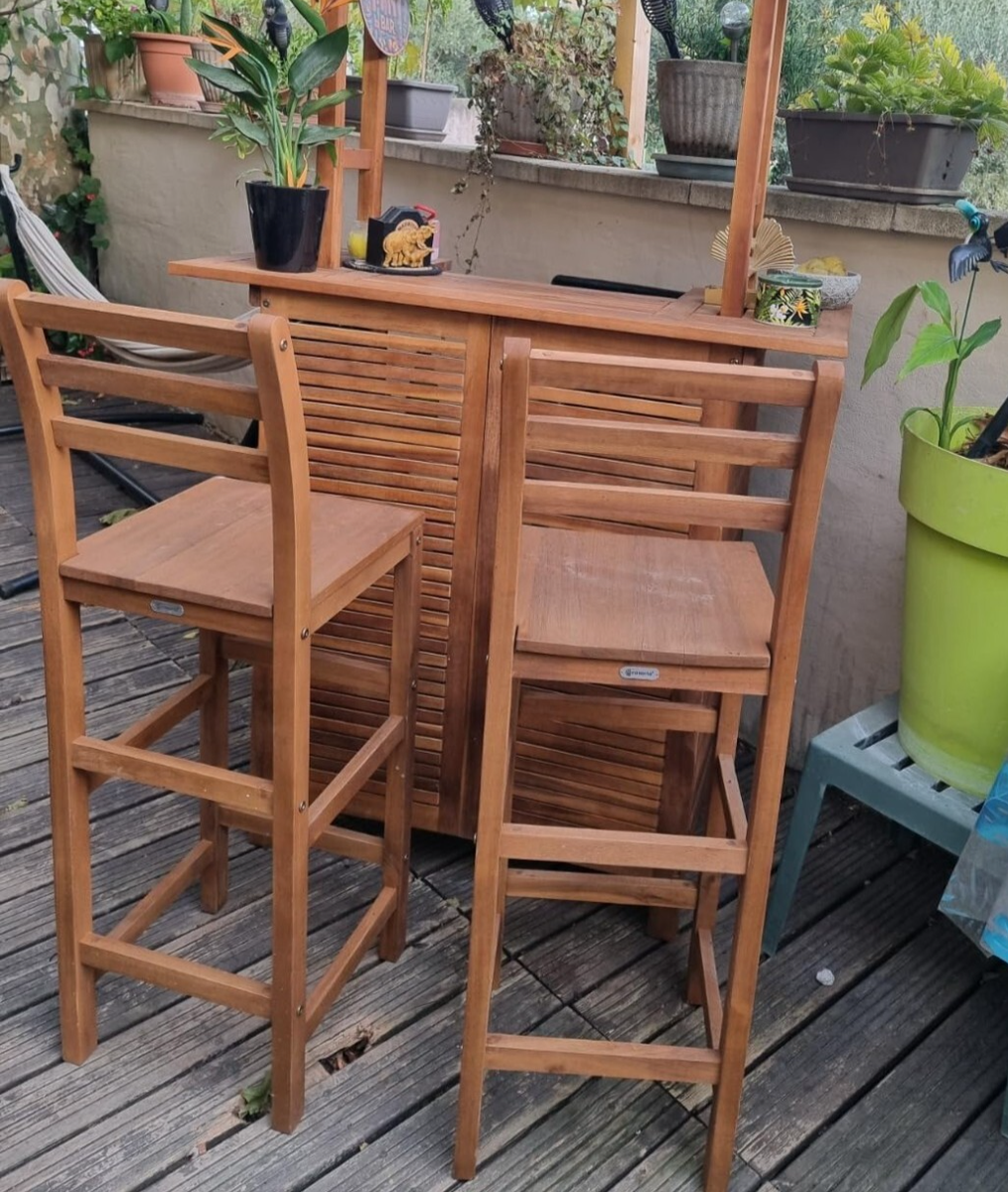 Set of Bar Stools Bar Chairs Acacia Wood Backrest Kitchen