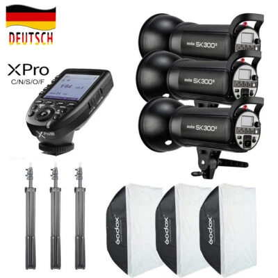 900W 3x Godox SK300II 300w Studio Blitz + 60*90CM Softbox +Stativ +XPRO Auslöser - Bild 1 von 4