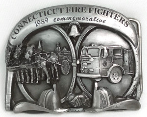 Vintage 1989 Connecticut Fire Fighters Commemorative Belt Buckle Limited Edition