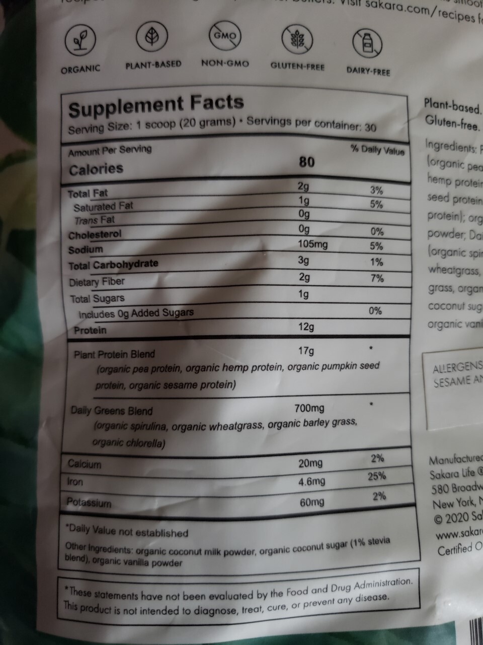 Sakara ORGANIC Protein + Greens Super Powder 21.16 oz 30 Serv Exp 5/2024 نقاش21