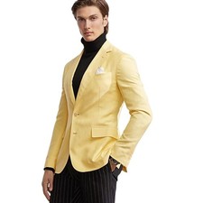 New Ralph Lauren Purple Label Hadley Tailored Silk Linen Jacket Mens 46R Yellow