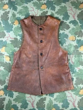 US ARMY WWI Leather Jerkin Vest 1918 Contract Borman Sheep Lined Coat Co