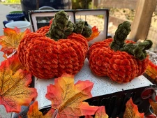 Pair of HANDMADE Crochet Plush Pumpkins for fall decor