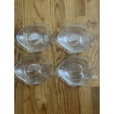 Vintage Glass Fish Embossed Snack Salad Appetizer Plate Shrimp Cocktail Set Of 4