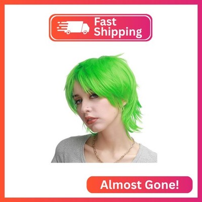 Benehair Unisex Short Spiky Layered Synthetic Straight Wig - Green, Fluffy Fashi