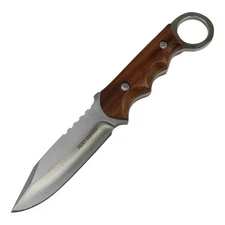 Hunt-Down 9.5"" Full Tang Hunting Knife Fixed Blade Wood Handle Stainless Steel