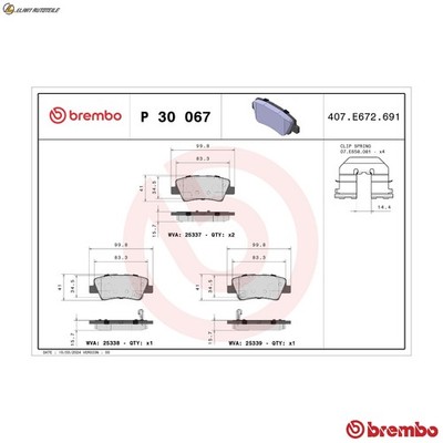 BREMSBELAGSATZ SCHEIBENBREMSE P 30 067X FÜR HYUNDAI ACCENT/IV SONATA/VII i40 i30