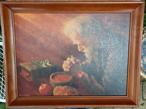 Vintage Silent Prayer Boobis gerahmter Druck signiert Spruch Gnade dankbar alter Mann - Bild 6 von 18
