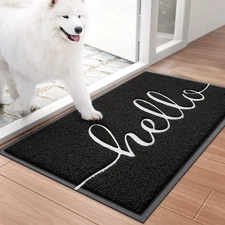 30x17.5 Black Welcome Door Mat, Low Profile, Non Slip Rug, Entryway, Patio