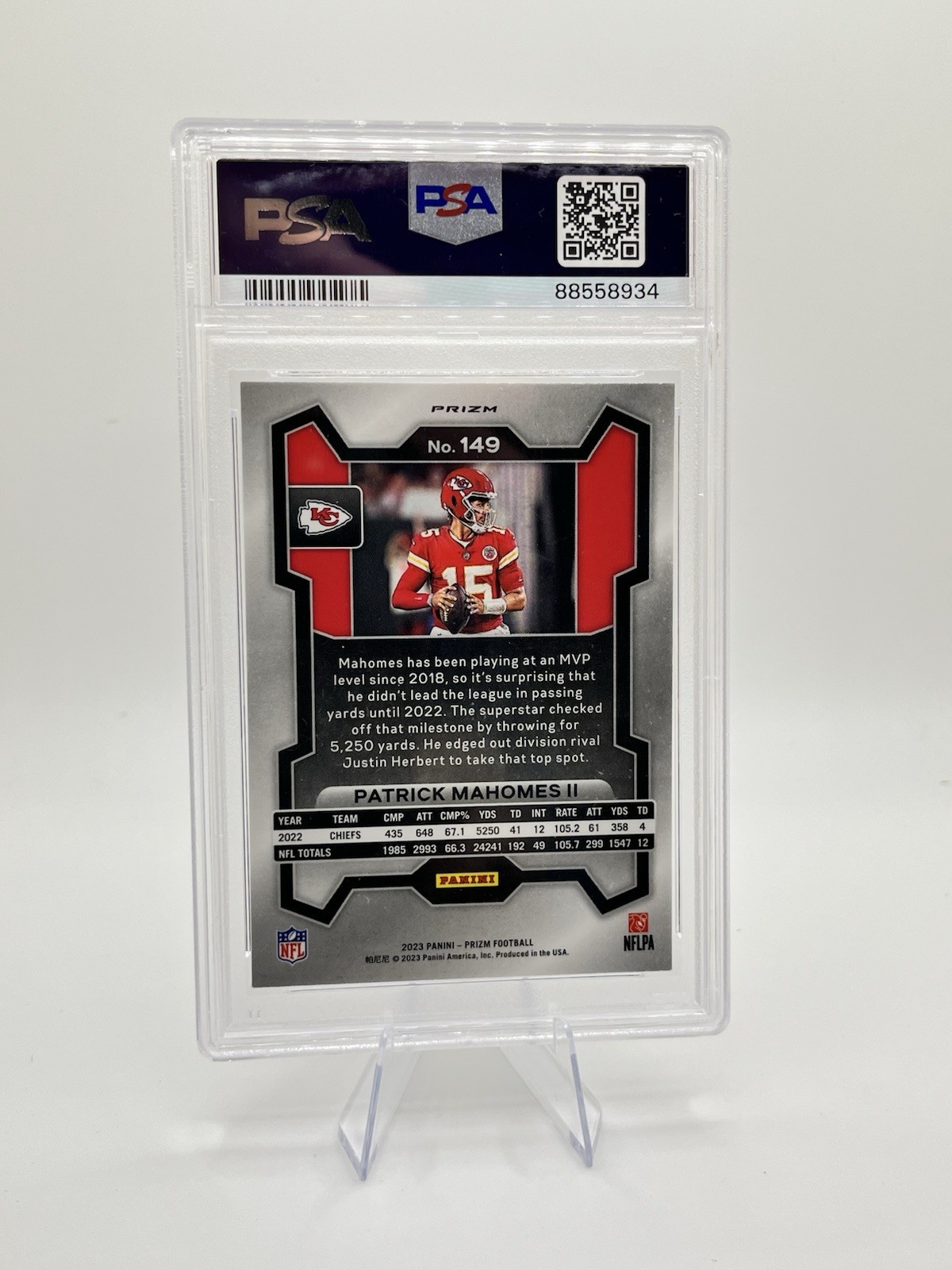 2023 Panini Prizm Patrick Mahomes #149 Silver Prizm PSA 10 Chiefs view 2