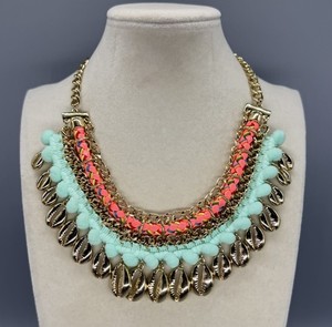 Authentic Lilly Pulitzer Sparkling Gold Plated Multi Sands Shells Bib Statement Necklace