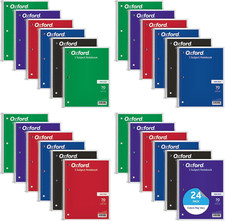 Spiral Notebooks, 1 Subject, Wide Ruled Paper, 70 Sheets, 24 per Pack, Colors Ma