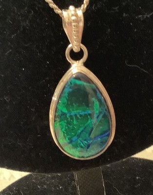 Tear Drop Shaped triplet Necklace,  Blue Topaz In Sterling Silver