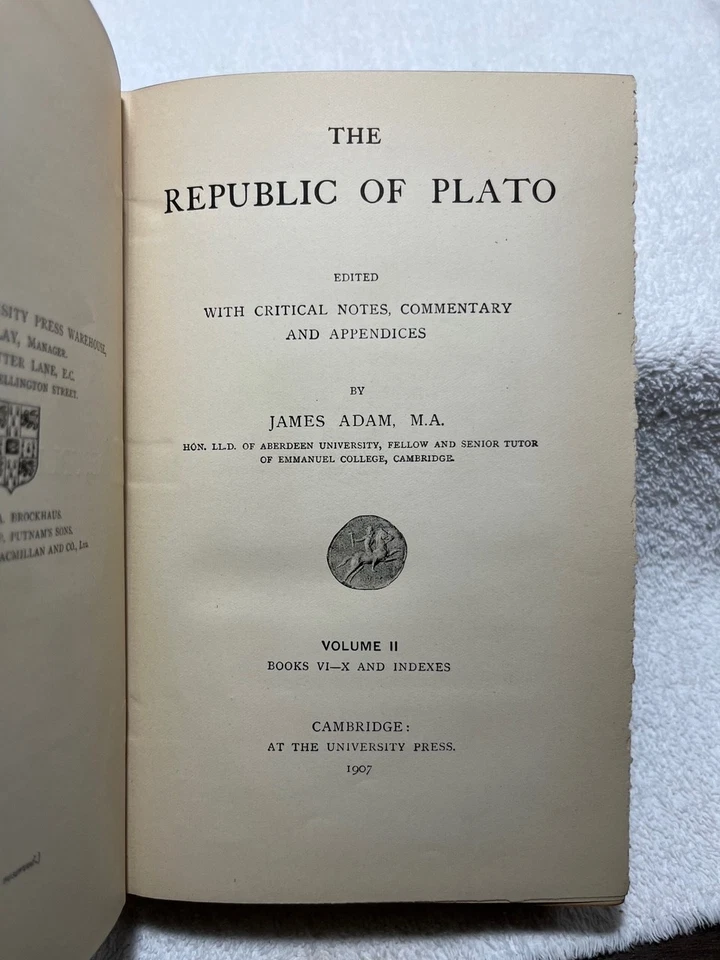 2 Vol Set THE REPUBLIC OF PLATO Adam 1905 & 1907 Platoism History Philosophy - Image 4 of 4