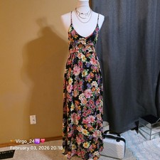 Lucca Couture Black Multicolor Floral Maxi Dress Strappy Back V-Neck S