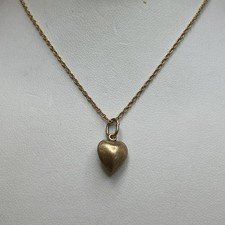14k Solid Yellow Gold Link Chain Necklace With Heart Pendant