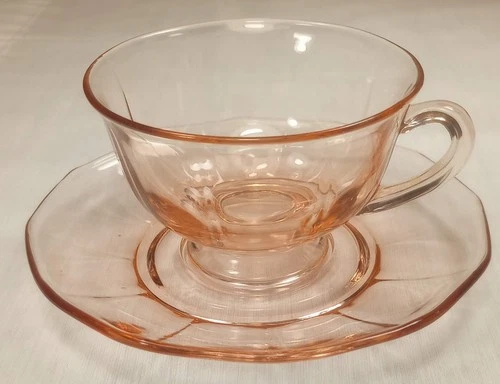Original Depression Fostoria Fairfax Rose Pink Footed Cup & Saucer Set
