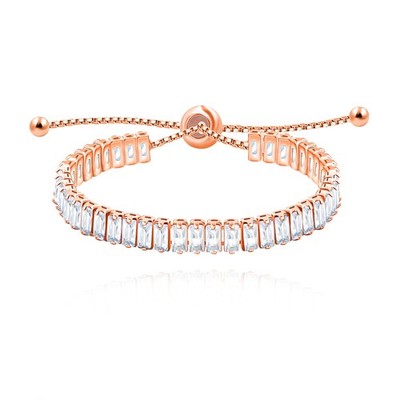 Rose Gold Plated Rectangular CZ Bolo Tennis Bracelets Link Chain Adjustable Eter
