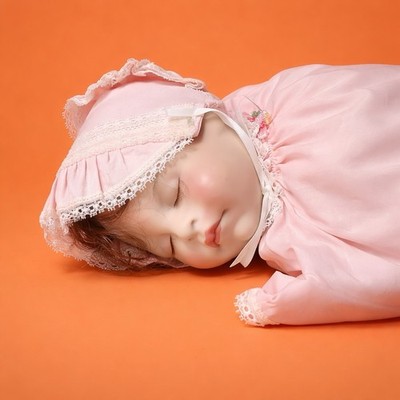 Vintage Porcelain Sleeping Baby Infant Girl Doll- Cloth Body 20
