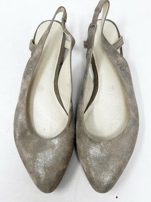 GERRY WEBER TAUPE GRAY METALLIC POINTED TOE SLINGBACK BALLET FLATS WOMENS SZ 8