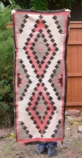 Old Navajo Rug - Runner Size - Double Diamond Design - 57" x 23"
