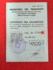 LIBRETTO ORIGINALE CERTIFICATO CICLOMOTORE GARELLI VIP 3V 1979 MOPED DOCUMENTI -