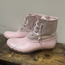 Pink Sperry Saltwater Sparkle duck boots Size 5 Lace Up Rubber Sole