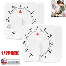 1/2x Square 60 Minute Mechanical Kitchen Timer Easy to Use Visual Cooking Timer