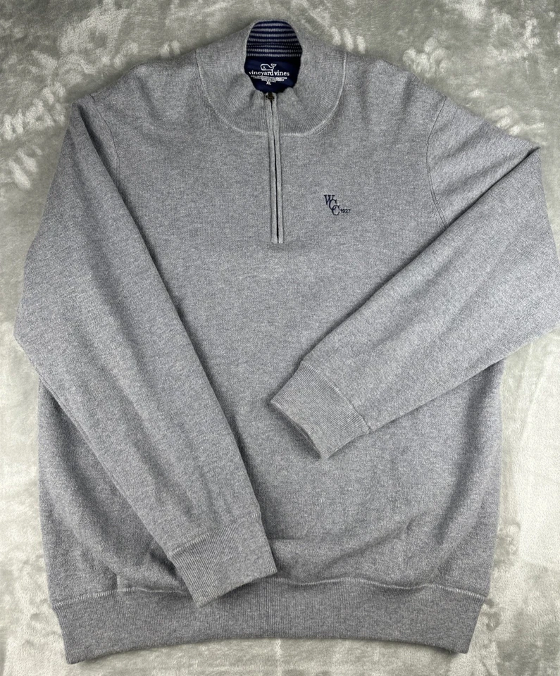 Свитер Vineyard Vines Walpole Country Club мужской размер XL серый нейлон с подкладкой на молнии 1/4 - Изображение 2 из 4
