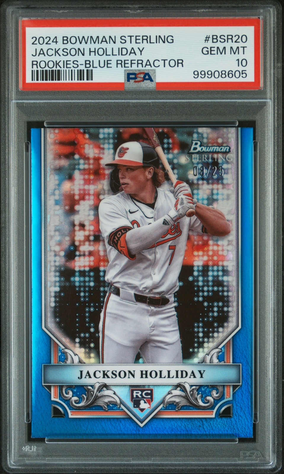 2024 BOWMAN STERLING ROOKIES BLUE REFRACTOR JACKSON HOLLIDAY RC 8/25 PSA 10 view 1