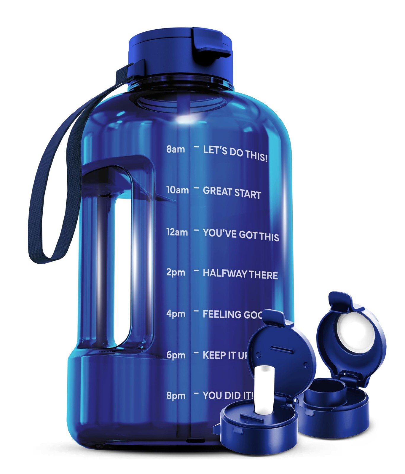 128 Oz Water Bottle Straw Chug Lid BPA Free Gallon Gym Blue 