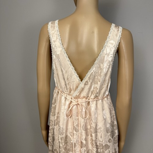 Vintage Barbizon Nachthemd Gr. Medium glänzend Satin Blumen Pfirsich Spitze Maxi lang - Bild 8 von 11