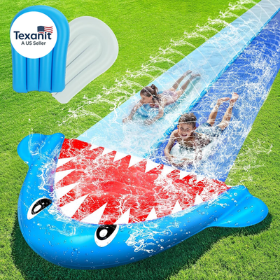 #ad Giant Shark Water Slides for Kids 20Ft Waterslide Backyards Lawn with 2 Bodyboar $69.14